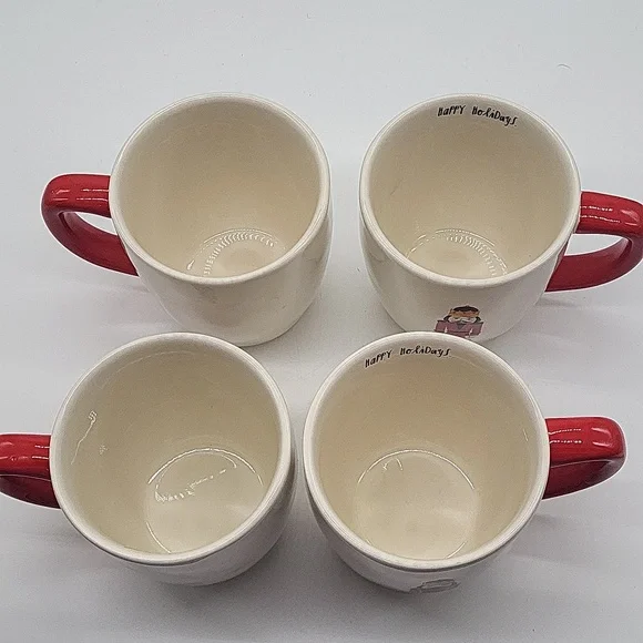 Rae Dunn Red Happy Holiday Nutcracker Mugs x 4 - Picture 3 of 9